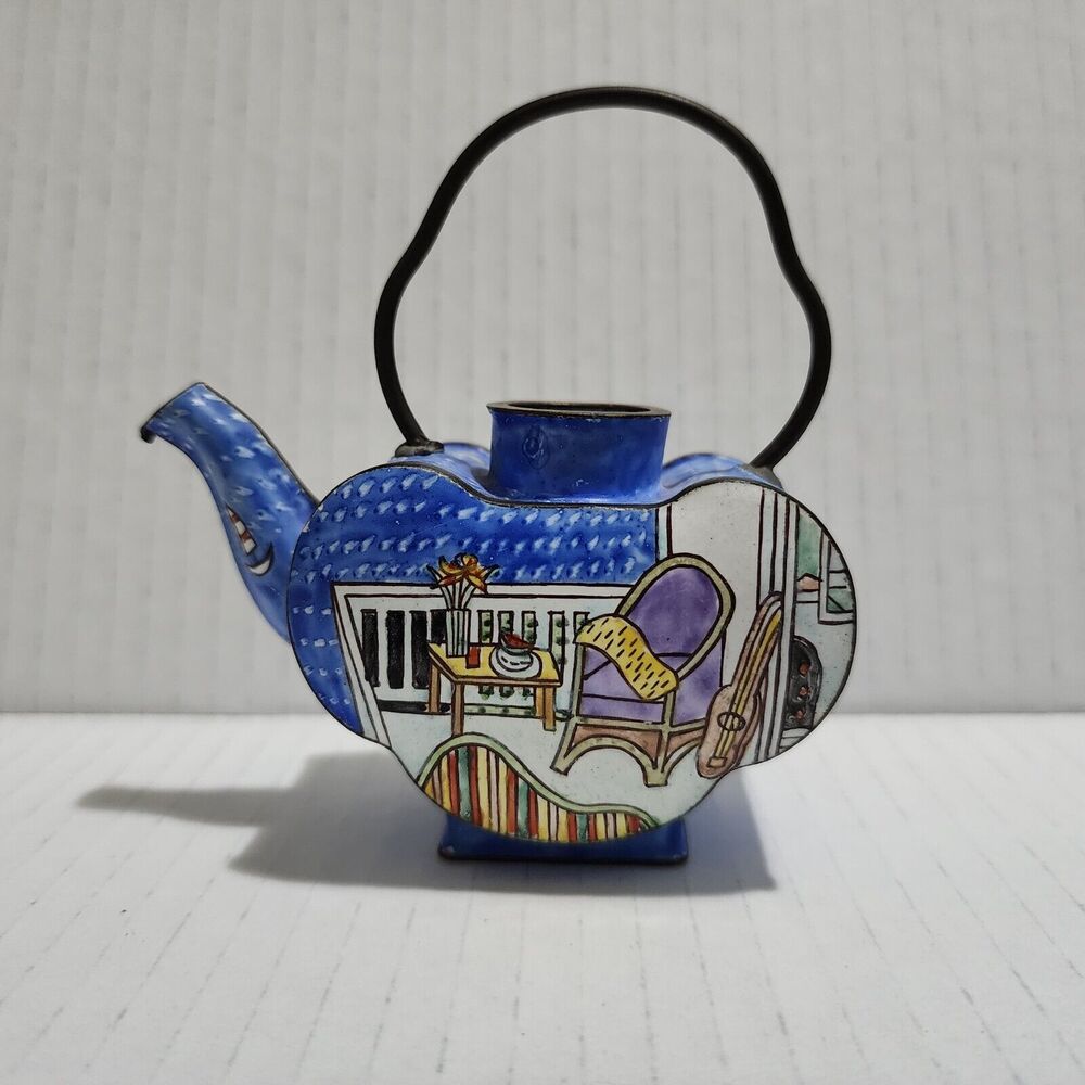 Empress Arts Miniature Metal Enamel Teapot Chair Guitar Table Balcony Ocean